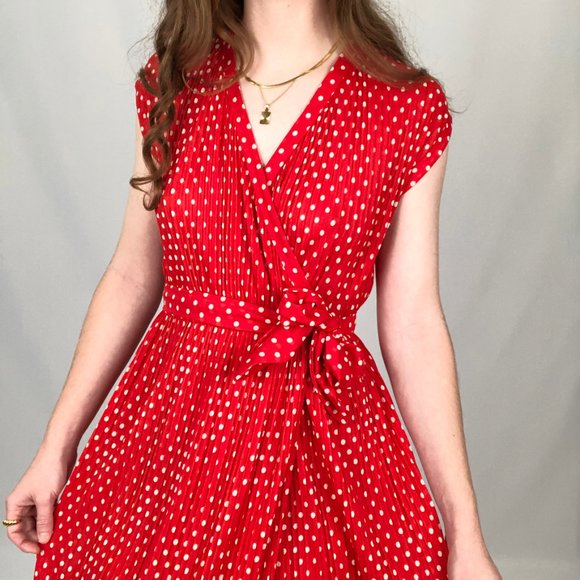 Stunning Vintage Micro Pleated Wrap Dress High Waisted Belted Midi Summer Dress - Picture 4 of 9